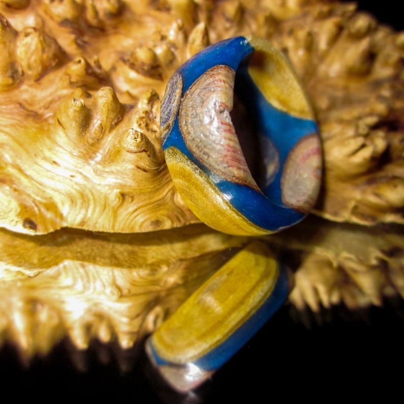 4718 Stabilized Maple Burl Hand Carved Turned Wood Ring Handmade Jewelry Wooden Ring Steel wood Ring