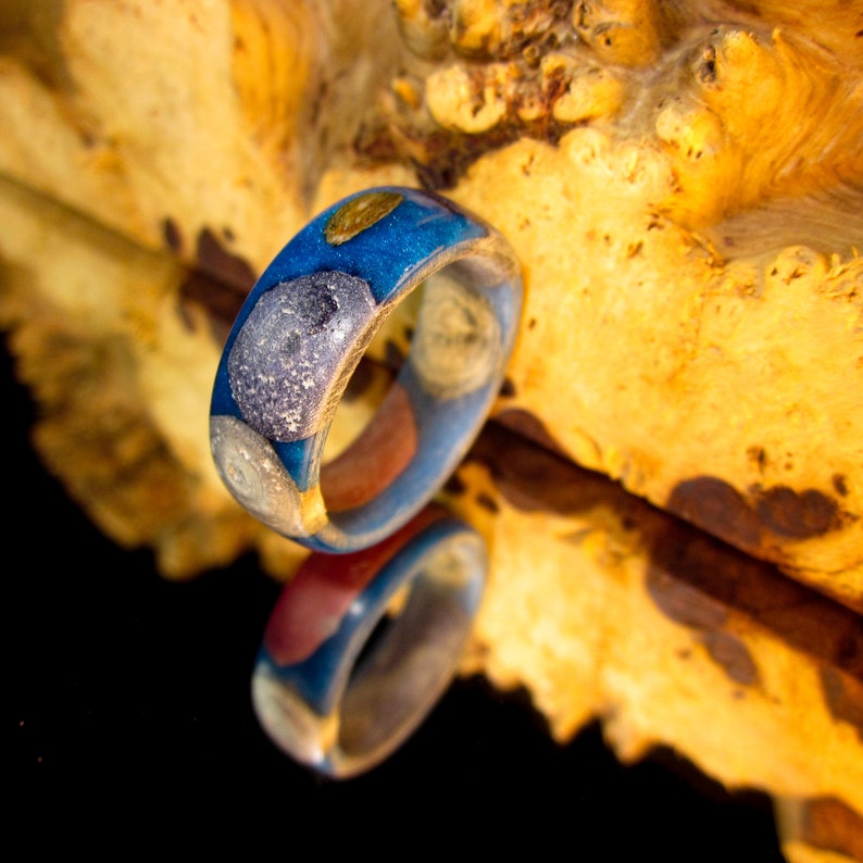 4723 Stabilized Maple Burl Hand Carved Turned Wood Ring Handmade Jewelry Wooden Ring Steel wood Ring
