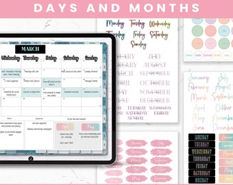 Digital Stickers | Planner Sticker | Digital planning | Digital Planner Sticker | Precropped Goodnotes | Days and Months Functional Stickers