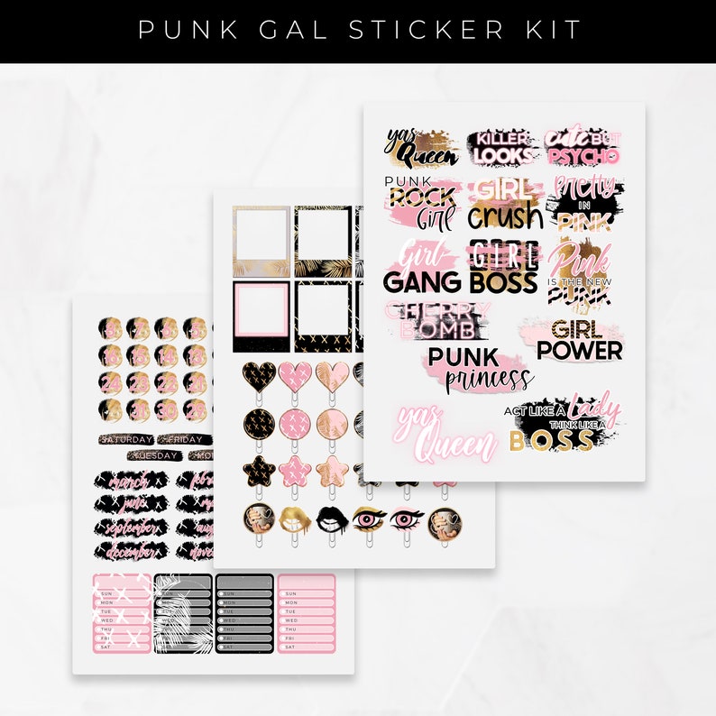 Digital Planner Stickers Digital Stickers Goodnotes Planner Digital Stickers iPad Planner Journal Stickers Punk Gal Stickers image 3