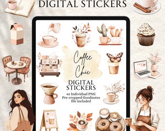 Coffee Stickers | Coffee Lover Stickers | Digital planning | Planner Stickers | Precropped Goodnotes | Coffee Chic Stickers