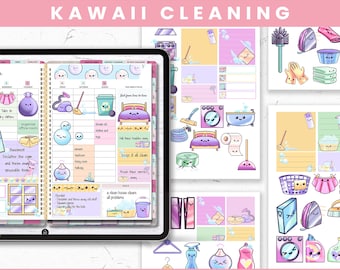 Goodnotes Stickers | Planner Stickers | Digital planning | Planner Stickers | Precropped Goodnotes | Kawaii Cleaning Cute stickers