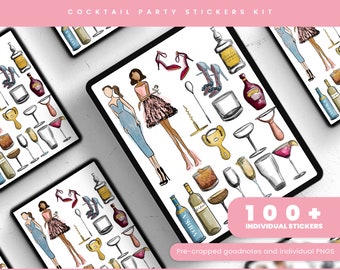Autocollants Goodnotes | Stickers pour agenda | Planification numérique | Stickers pour agenda | Goodnotes prérecadré | Stickers Esthétique Cocktail Party