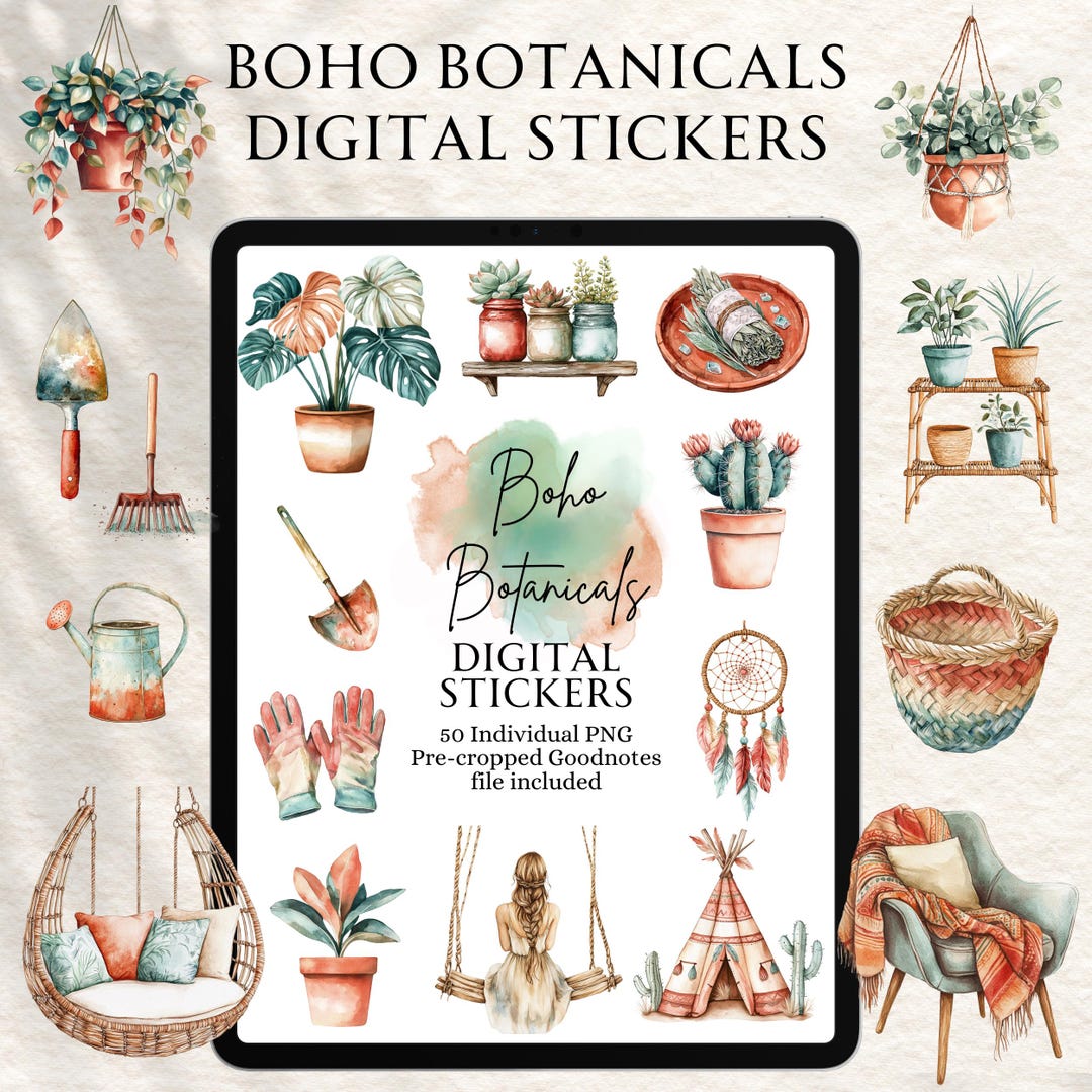 Boho Botanical Goodnotes Stickers | Planner Stickers | Digital Planning ...