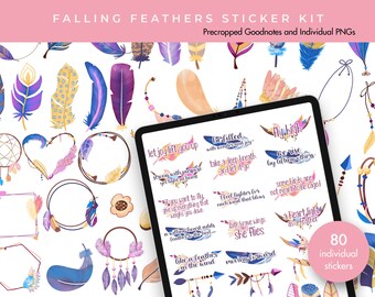 Digital Planner Stickers | Digital Stickers | Goodnotes Digital Stickers | Goodnotes Stickers | Journal Stickers | Falling Feathers