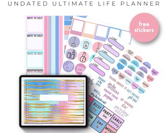 Undated Ultimate Life Planner in Rainbow Stripes - Landscape | Digital Download - Goodnotes, iPad, Android