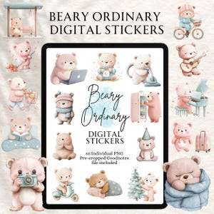 Adesivi Kawaii / Adesivi Carini / Adesivi Orsetto Carini / Pianificazione Digitale / Adesivi per Planner / Adesivi Goodnotes Pretagliati / Adesivi Beary Ordinary