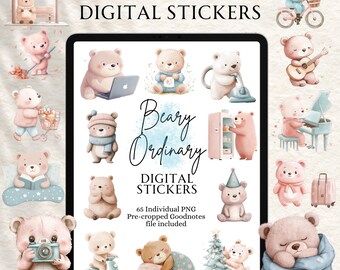 Kawaii Stickers | Cute Stickers | Cute Bear Stickers | Digital planning | Planner Stickers | Precropped Goodnotes | Beary Ordinary Stickers