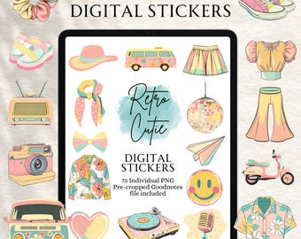 Retro Stickers | Vintage Stickers | Digital planning | Planner Stickers | Precropped Goodnotes | Retro Cutie Stickers