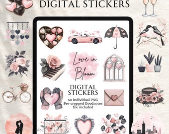 Valentines Stickers | Love Stickers | Digital planning | Planner Stickers | Precropped Goodnotes | Love in Bloom Stickers