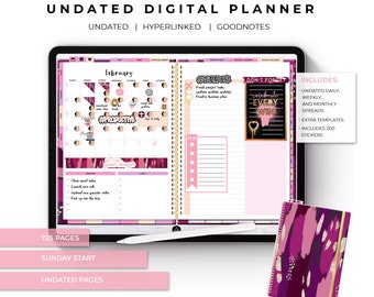 Undated Ultimate Life Planner in Purple Rose Gold - Middle Spiral | Digital Download - Goodnotes, iPad, Android