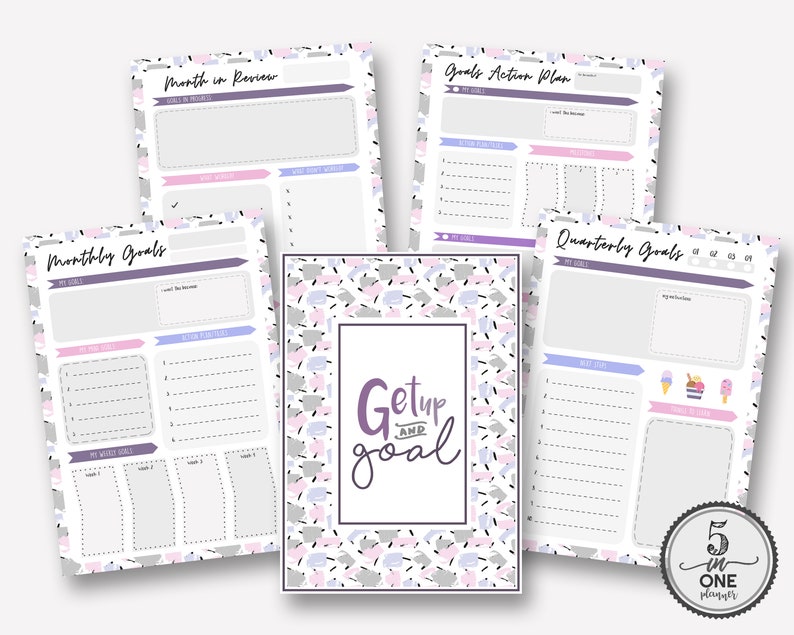 The 5 in 1 Essential Goal Setting Planner.Goal Planner Insert,Goal Worksheets, Goal Planner 2019. Goal Tracker Printable, Productivity image 1