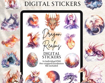 Dragon Stickers | Mythical Sticker | Planner Stickers | Digital Scrapbook Stickers | Dragon Realms Stickers
