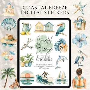 Summer Stickers | Beach Stickers | Cute Bear Stickers | Digital planning | Planner Stickers | Precropped Goodnotes | Coastal Breeze Stickers