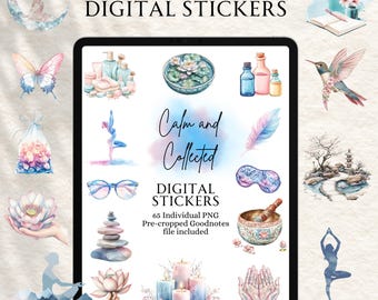 Mindfulness Stickers | Yoga Stickers | Digital planning | Planner Stickers | Precropped Goodnotes | Calm and Collected Stickers