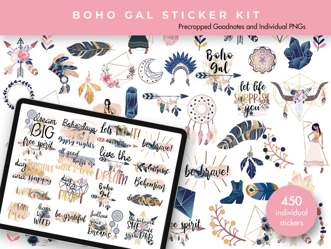 Boho Gal Navy & Blush | Digital Planner Stickers | Goodnotes Planner ...