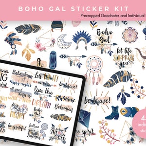 Boho Gal Navy & Blush | Planner Stickers | Goodnotes Planner Stickers | Pre cropped PNG&#39;s | Aesthetic Stickerss | Journal Stickers