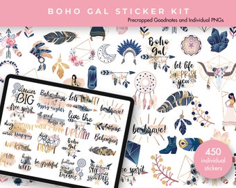 Boho Gal Navy & Blush | Digital Planner Stickers | Goodnotes Planner Stickers | Pre cropped PNG's | Ipad Planners | Journal Stickers