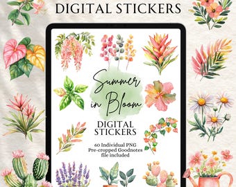 Summer Stickers | Floral Stickers | Tropical Stickers | Digital planning | Planner Stickers | Precropped Goodnotes| Summer in Bloom Stickers