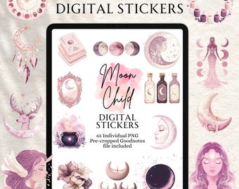 Celestial Stickers | Moon Stickers | Digital planning | Planner Stickers | Precropped Goodnotes | Moon Child Stickers