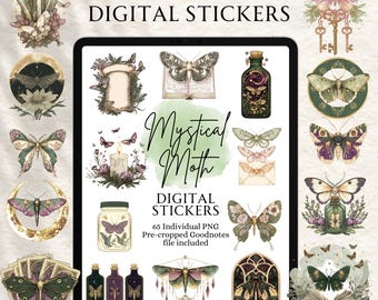 Celestial Stickers | Vintage Stickers | Digital planning | Planner Stickers | Precropped Goodnotes | Mystical Moth Stickers