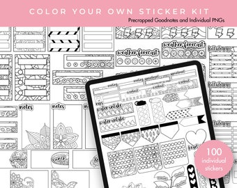 Digital Planner Stickers | Digital Stickers | Goodnotes Stickers | Journal Stickers | Color Your Own Sticker Kit