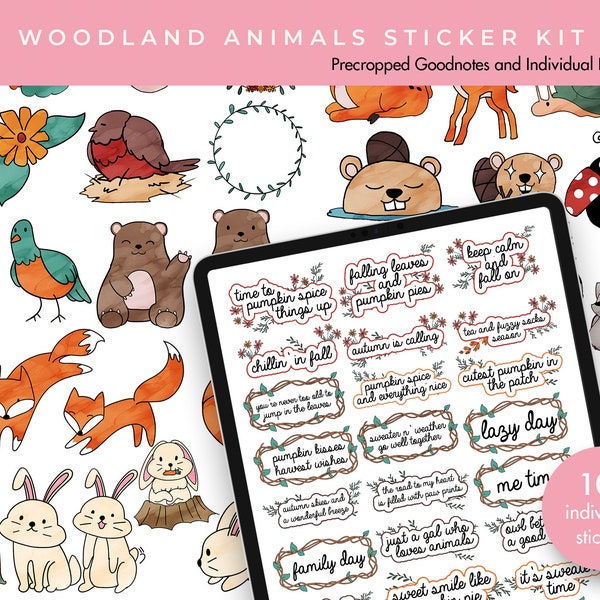 Digital Planner Stickers | Digital Stickers | Goodnotes Planner Digital Stickers | Journal Stickers | Woodland Animals Sticker Kit