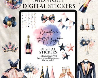 New Year Goodnotes Stickers | Planner Stickers | Planner Stickers | Precropped Goodnotes | Countdown to Midnight Stickers