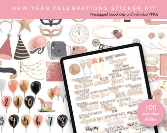 Planner Stickers | Goodnotes Stickers | Digital Sticker Pack | Journal Stickers | New Year Celebrations Sticker Kit