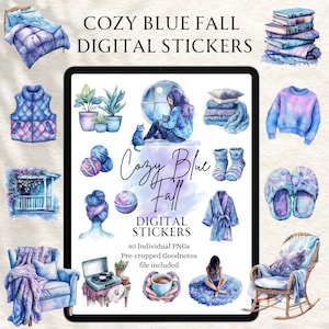 Fall Goodnotes Stickers | Planner Stickers | Digital planning | Planner Stickers | Precropped Goodnotes | Cozy Blue Fall Stickers