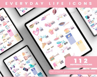 Goodnotes Stickers | Planner Stickers | Digital planning| Planner Stickers | Precropped Goodnotes | Everyday Life Icons Daily Stickers