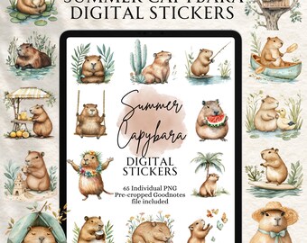 Summer Stickers | Capybara Stickers | Cute Stickers | Digital planning | Planner Stickers | Precropped Goodnotes | Summer Capybara Stickers