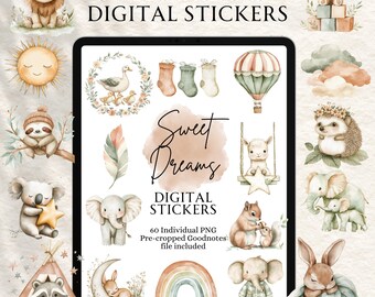 Nursery Stickers | Animal Stickers | Cute Stickers | Digital planning | Planner Stickers | Precropped Goodnotes | Sweet Dreams Stickers