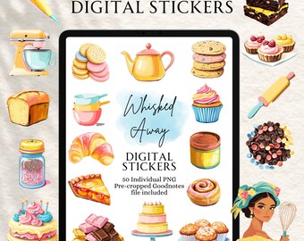 Pegatinas para hornear / Pegatinas de panadería / Planificación digital / Pegatinas de planificador / Goodnotes precortados / Pegatinas Whisked Away