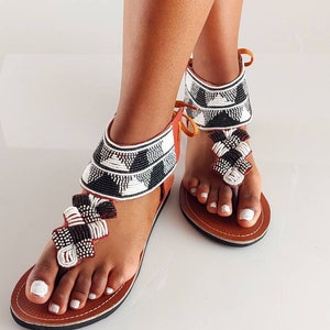 Gladiator sandals for women, bohemian sandals, Beaded gladiator sandals, African handmade sandals, beach summer sandals,leather sandal women