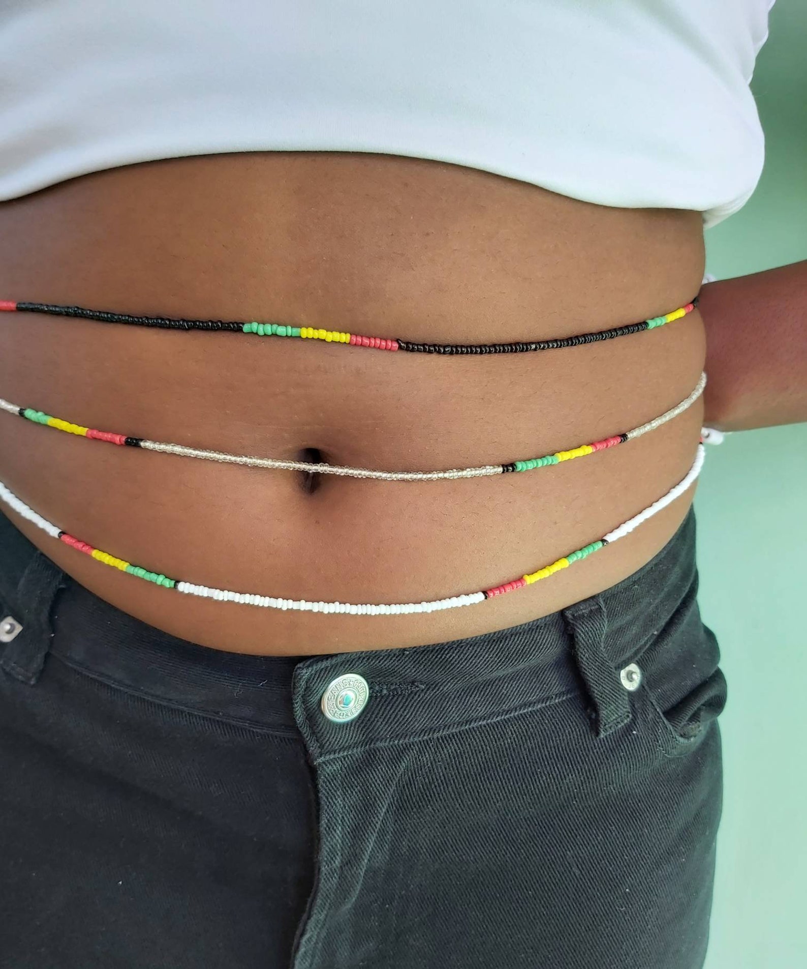 Rasta waist beads belly chains adjustable waist beads | Etsy