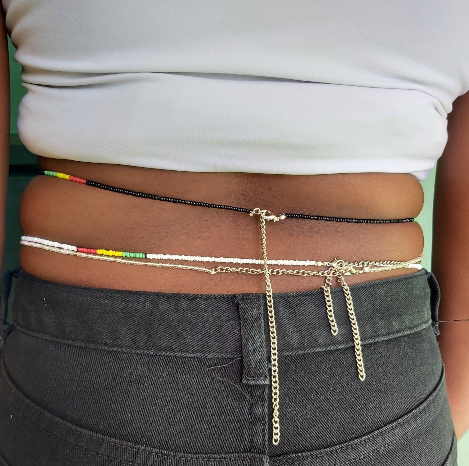 Rasta waist beads belly chains adjustable waist beads | Etsy