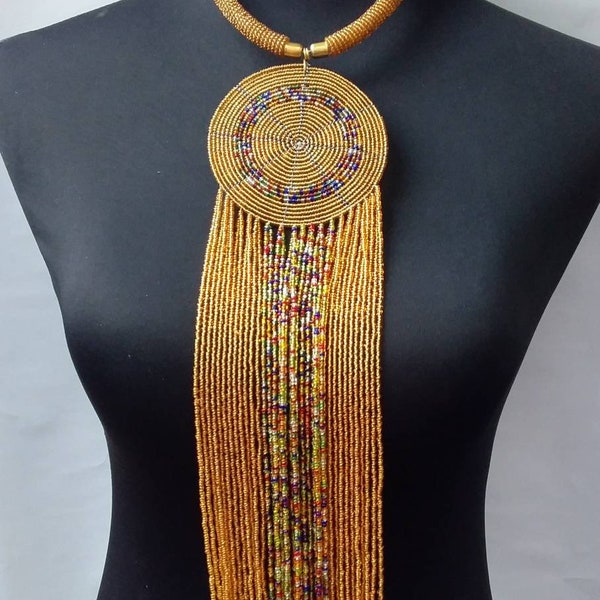 Bijoux pour femmes - Collier en or - Collier africain - Collier Massaï - Bijoux africains en perles - Collier à plusieurs rangs - Colliers pour femmes