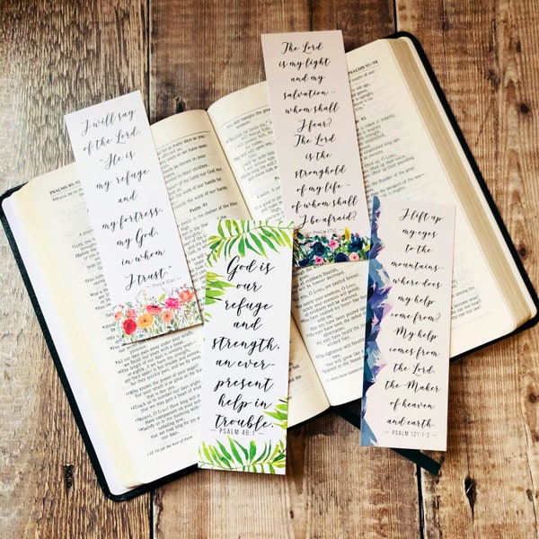 Psalms Bookmark Set 3 ~ Psalm 27, 46, 91, 121 ~ Set of 4 Christian Bookmarks ~ Christian Gifts ~ Psalms ~ Scripture ~ Prayer bookmark