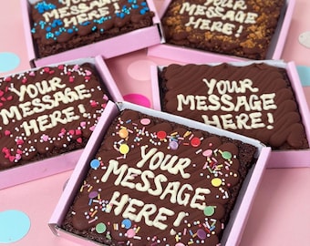 Personalised Brownies Letterbox Gift | Custom Chocolate Message Brownie Box | Postal Brownies UK