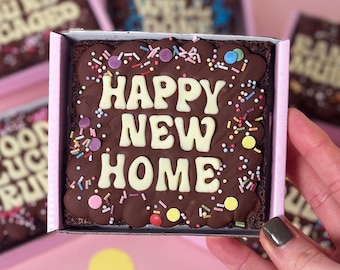 New Home Brownie, Personalised brownie, sweet treat, brownies by post, house warming gift