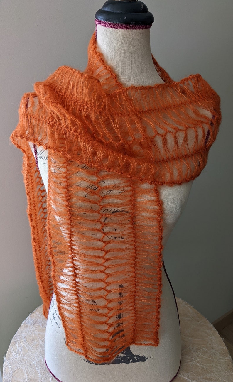 Lace fork kit and Autumn scarf pattern or with bamboo crochet, mohair and silk scarf, diy image 2