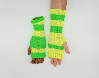 Fluo yellow and green fingerless gloves