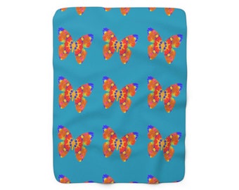 Butterfly Sherpa Fleece Blanket (Sea Glass Blue)