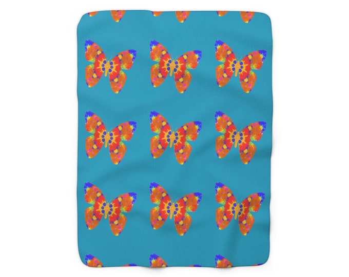 Butterfly Sherpa Fleece Blanket (Sea Glass Blue)