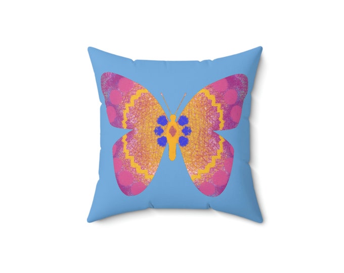 Faux Suede Butterfly Square Pillow (Hydrangea Blue)