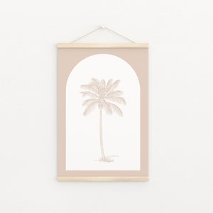 Impresión descargable de palmera con arco boho, decoración de guardería de surf, habitación infantil de playa, arte de pared playero para niños, arte de pared boho, arte de pared retro