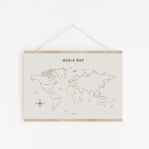 Weltkarte herunterladbare Druck, Junge Kinderzimmer Dekor, Khaki Kinderzimmer, Neutral Spielzimmer Wand-Dekor, Zitat Kinder Wandkunst, printable