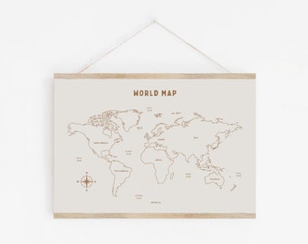 Impresión descargable de mapa del mundo, decoración de guardería para niños, habitación infantil, decoración de pared neutra para sala de juegos, arte de pared infantil con cita, imprimible