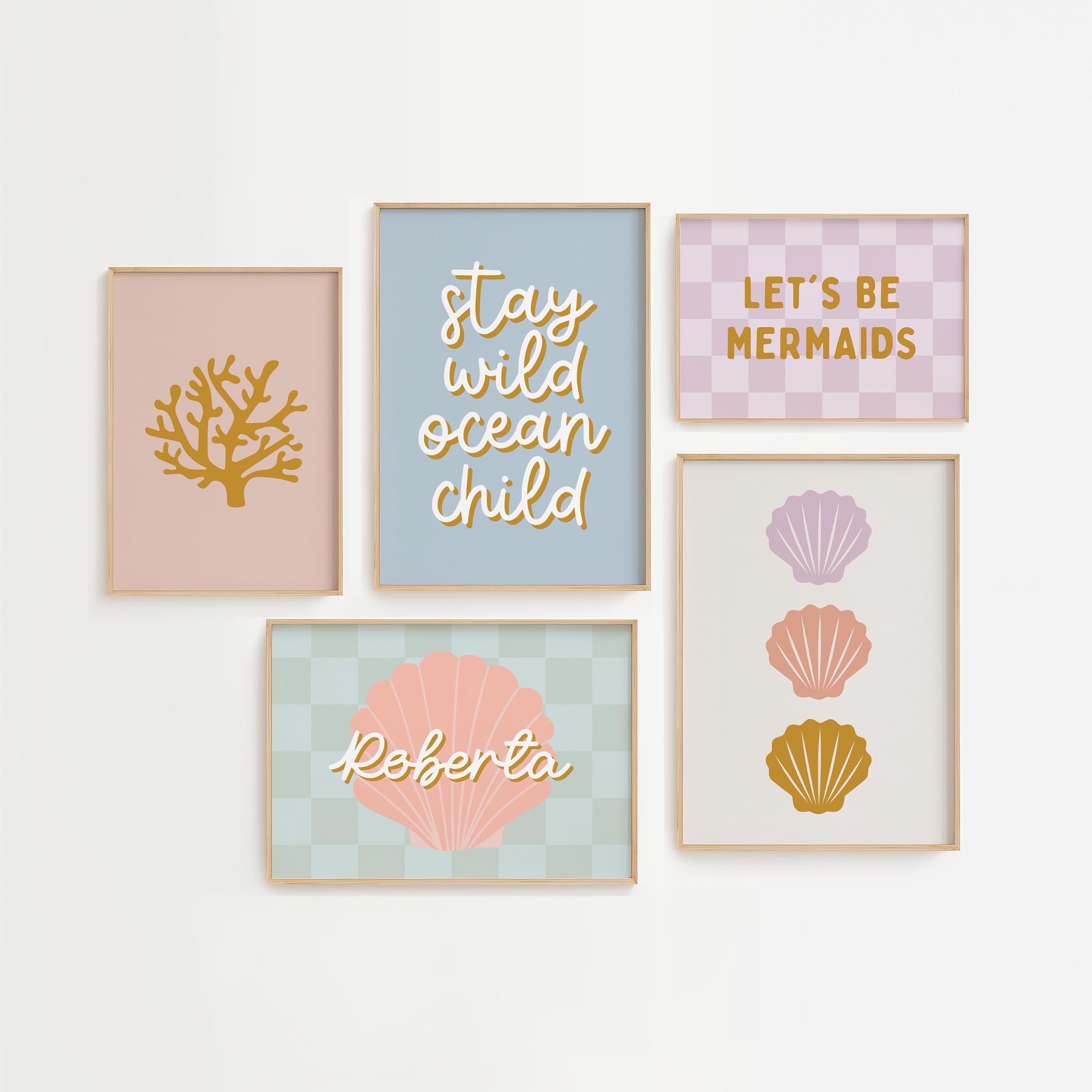 Personalized Name Let's Be Mermaids Gallery Wall Set of 5, Girl Nursery ...